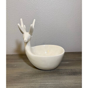 Creative Co-Op 3D white deer trinket bowl candy dish candle holder